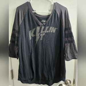 Torrid Vintage Black Slub Killin It T-Shirt 3/4 Sleeve Tee Plus Size 1 or 1X EUC